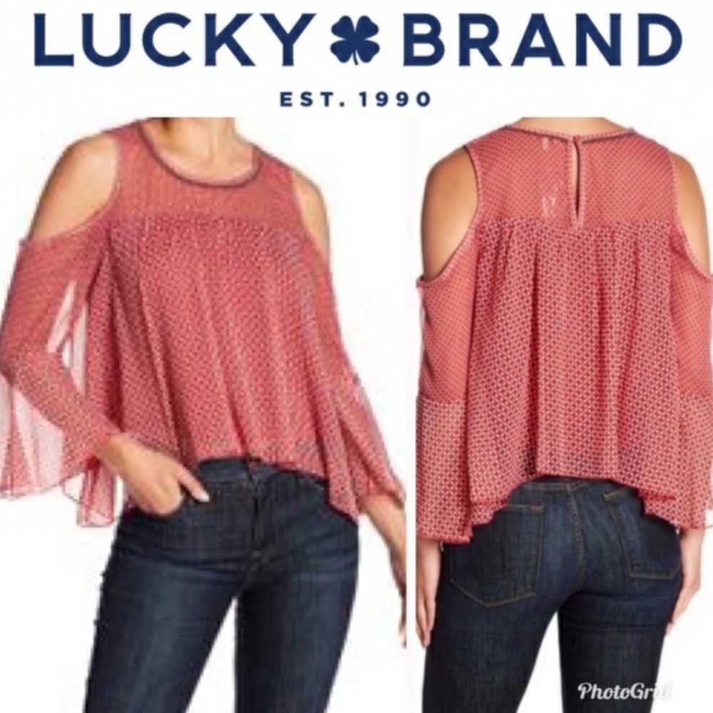 NWT Lucky Brand Cold Shoulder Sheer Top